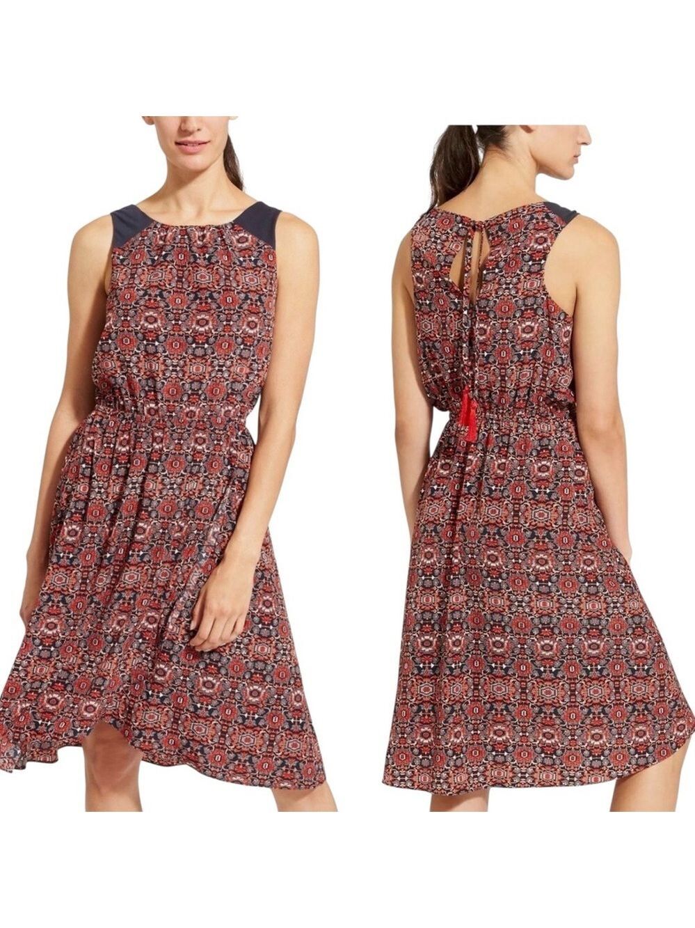 Athleta Martinique Faux Wrap Dress Red Print Sleeveless Travel Small